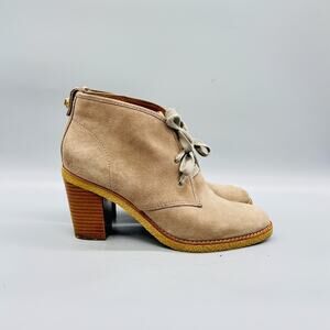 Coach Boots Womens 8 Beige Suede Nikol Ankle Lace Up Block Heel Booties Shoes